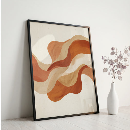 Warm Terracotta Wave Abstract Art Print | Flowing Earth Tone Wall Decor