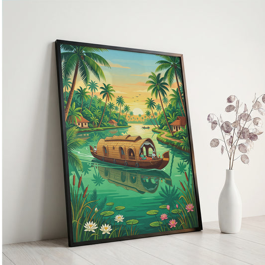 Kerala Backwaters Travel Poster - India Houseboat Art Print