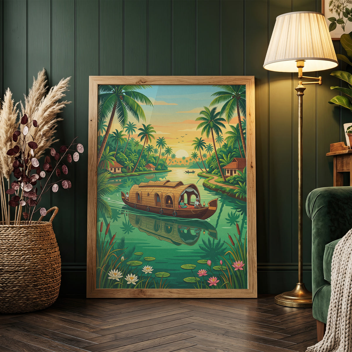 Kerala Backwaters Travel Poster - India Houseboat Art Print