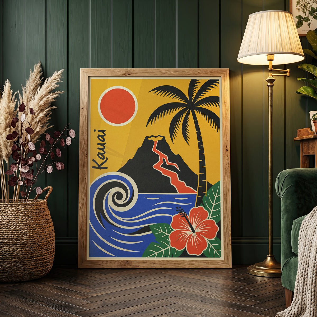 Kauai Hawaii Retro Travel Poster Mid Century Modern Wall Art Print