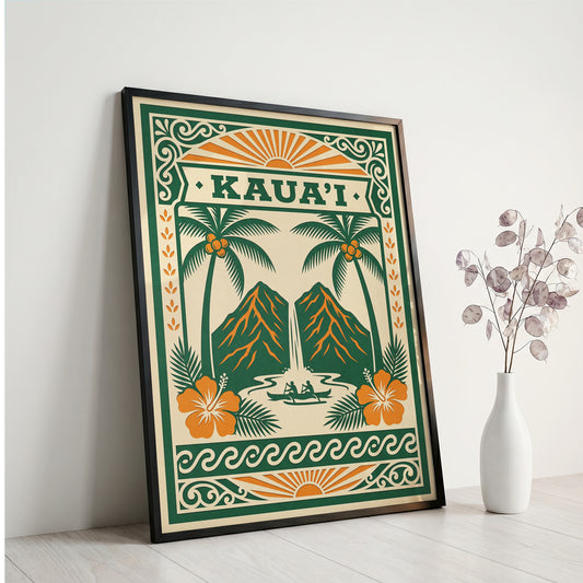 Vintage Kauai Travel Poster - Retro Hawaii Tropical Wall Art Print