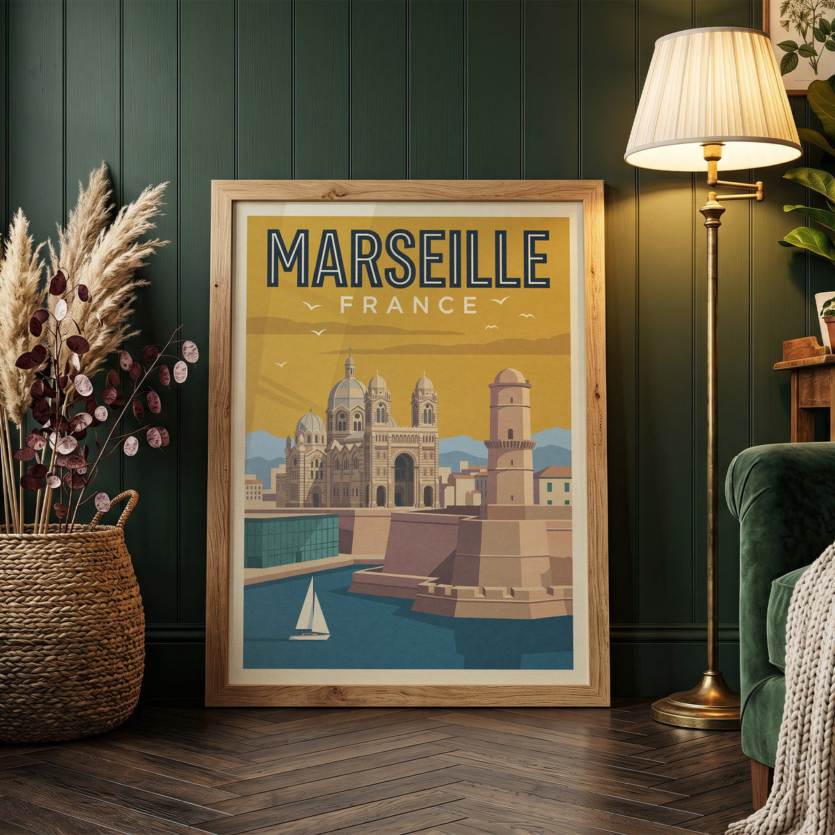 Marseille France Retro Travel Poster Coastal French Wall Art Print