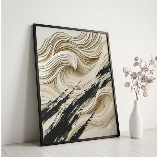 3D Paper Cut Ocean Wave Print - Coastal Japandi Papercraft