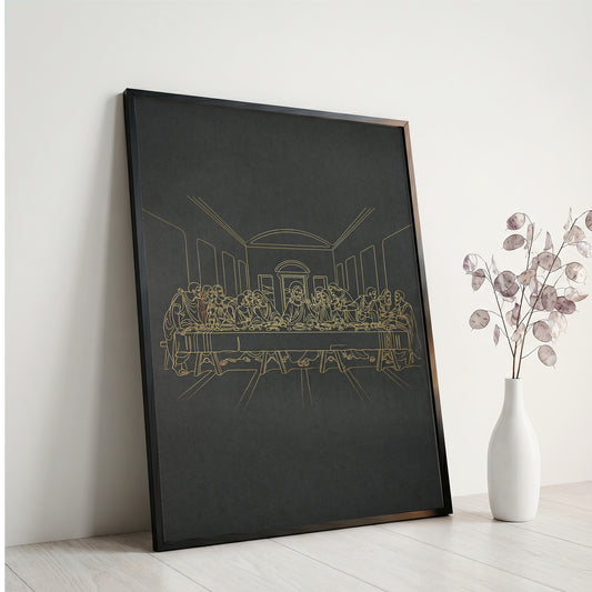 The Last Supper Gold Line Art Print - Minimalist Da Vinci
