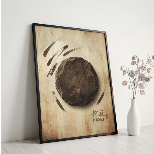 Japanese Wabi-Sabi Kanji Art Print - Zen Stone & Seal