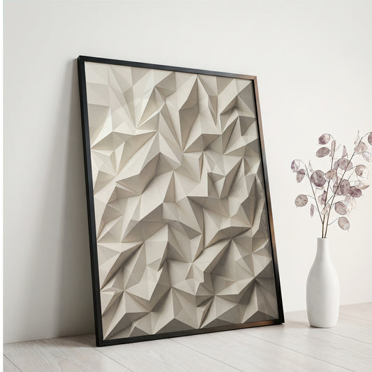 Low Poly Faceted Paper Relief Sculpture Print, Geometric Wall Art
