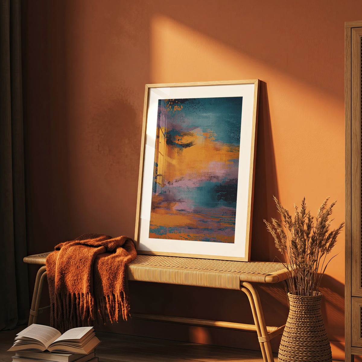 Abstract Sunset Wall Art, Blue and Orange Modern Print