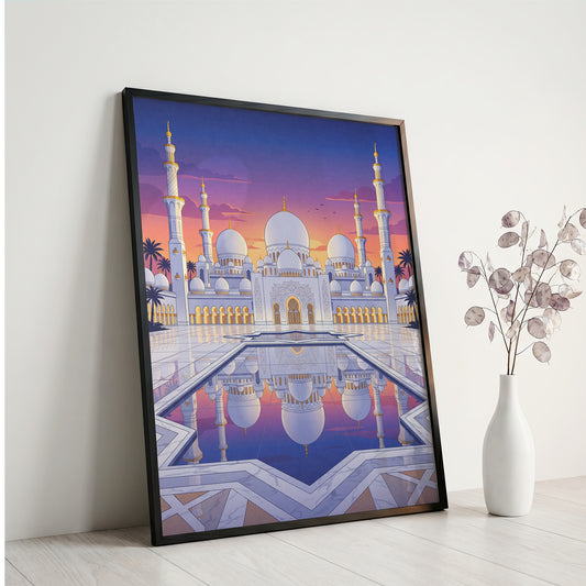 Sheikh Zayed Grand Mosque Sunset Panorama Art Print