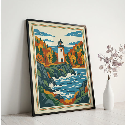 Acadia Maine Lighthouse Rocky Coastline Art Print
