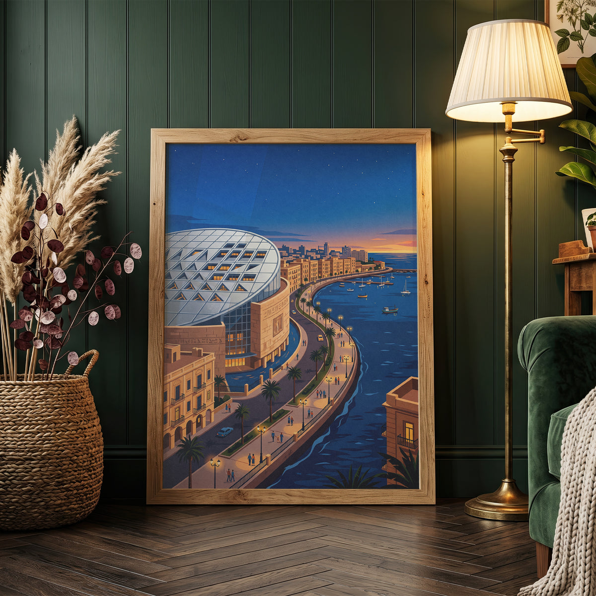 Bibliotheca Alexandrina Egyptian Waterfront Art Print, Modern Architecture & Sunset Horizon, Egypt Poster