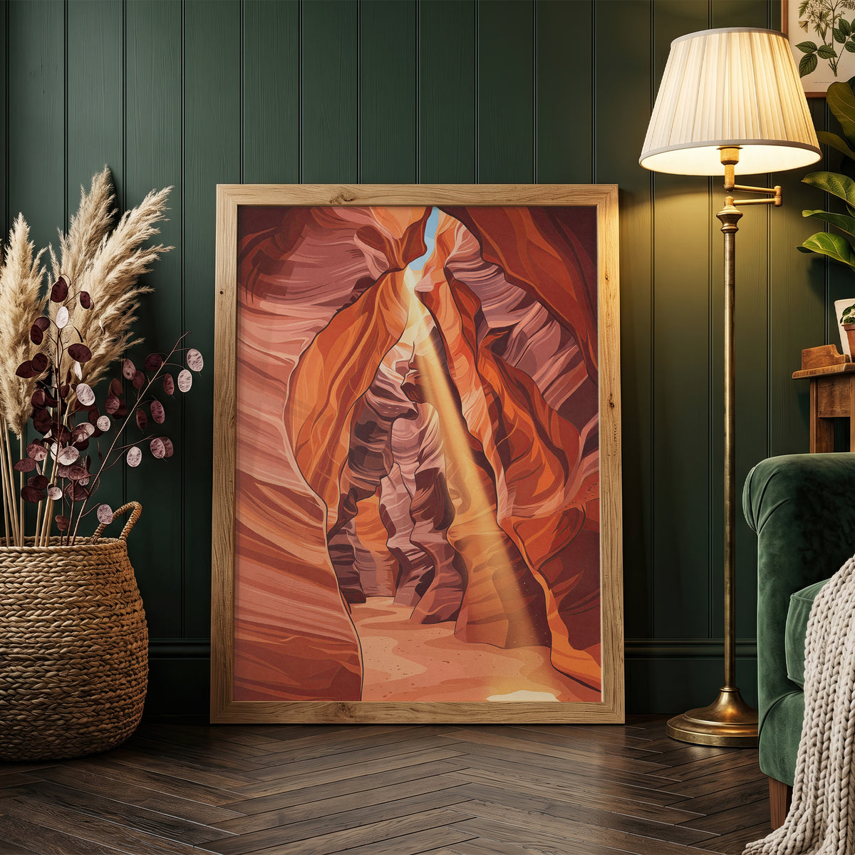 Antelope Canyon Sunbeam Slot Canyon Art Print, Arizona Swirling Red Sandstone, Southwest Nature Poster