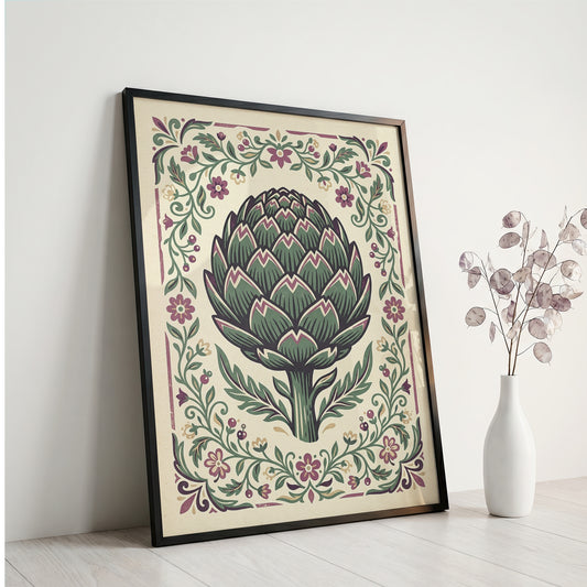 Vintage Botanical Artichoke Stem Study Art Print