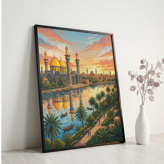 Baghdad Iraq Al-Mutanabbi Travel Poster - Tigris River Art