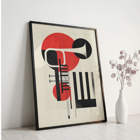 Jazz Geometric Trumpet & Piano Wall Art, Bauhaus Music Poster