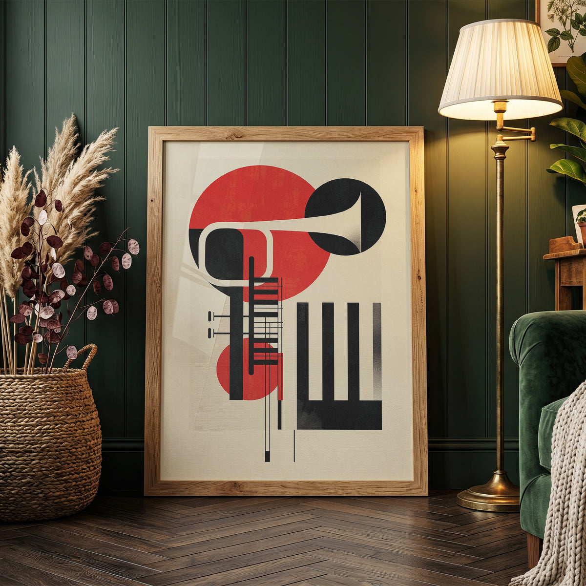 Jazz Geometric Trumpet & Piano Wall Art, Bauhaus Music Poster