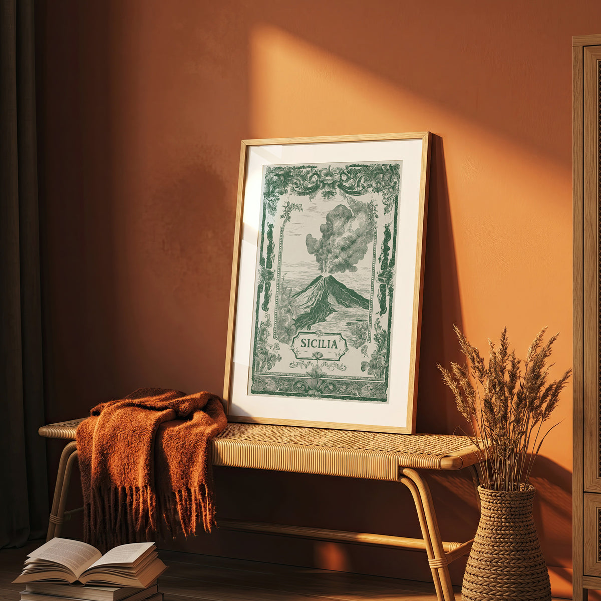 Vintage Sicily Italy Travel Poster - Antique Volcano Wall Art Print