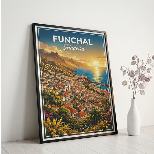 Funchal Madeira Travel Poster - Coastal Sunset Art Print