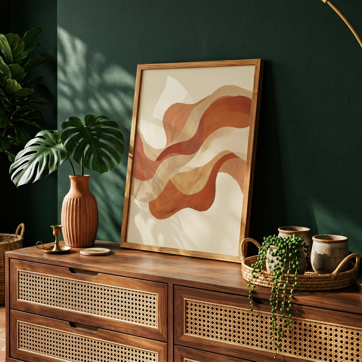 Warm Terracotta Wave Abstract Art Print | Flowing Earth Tone Wall Decor
