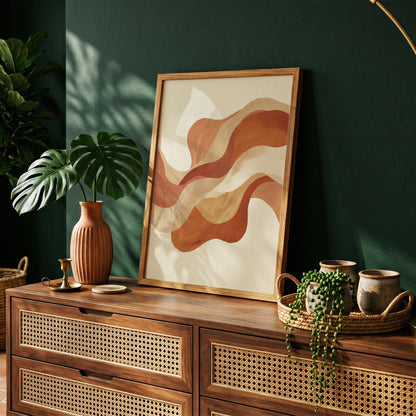 Warm Terracotta Wave Abstract Art Print | Flowing Earth Tone Wall Decor
