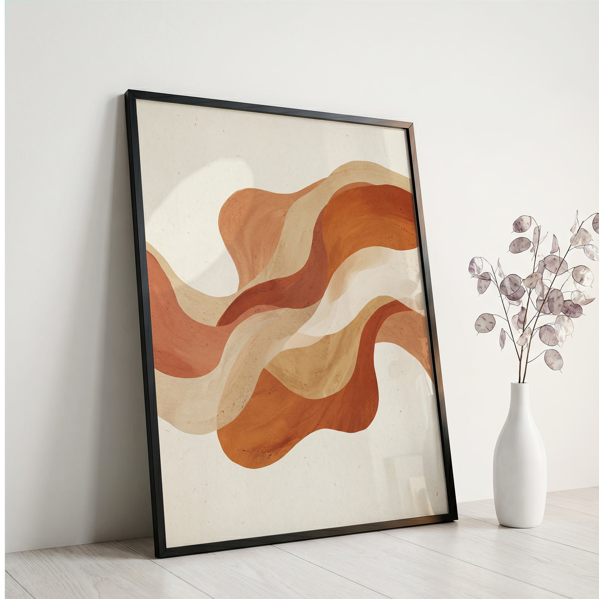 Warm Terracotta Wave Abstract Art Print | Flowing Earth Tone Wall Decor