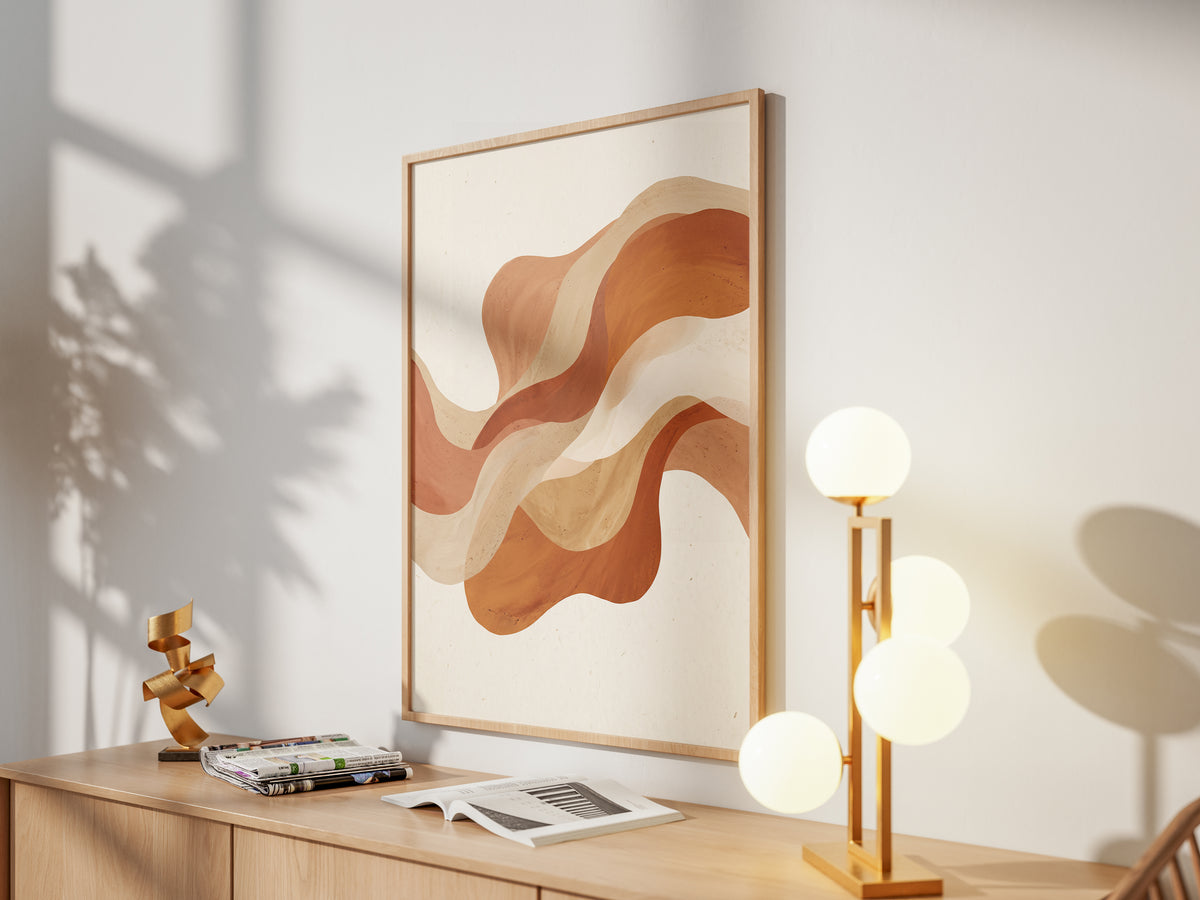 Warm Terracotta Wave Abstract Art Print | Flowing Earth Tone Wall Decor