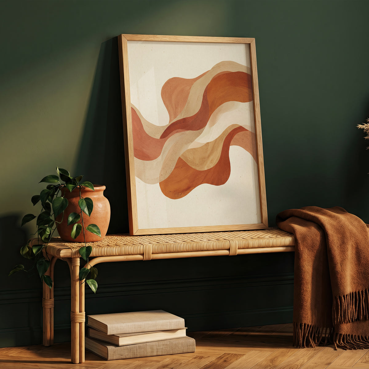 Warm Terracotta Wave Abstract Art Print | Flowing Earth Tone Wall Decor