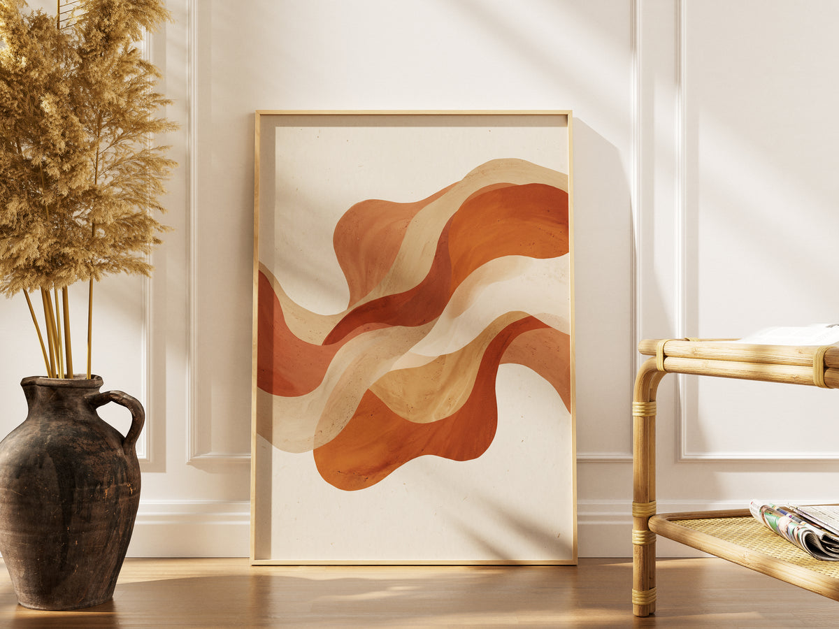 Warm Terracotta Wave Abstract Art Print | Flowing Earth Tone Wall Decor