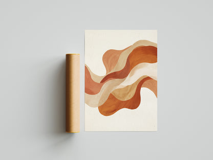Warm Terracotta Wave Abstract Art Print | Flowing Earth Tone Wall Decor