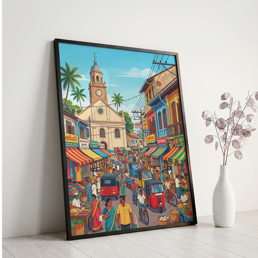 Colombo Sri Lanka Vintage Poster - Red Mosque & Pettah Market