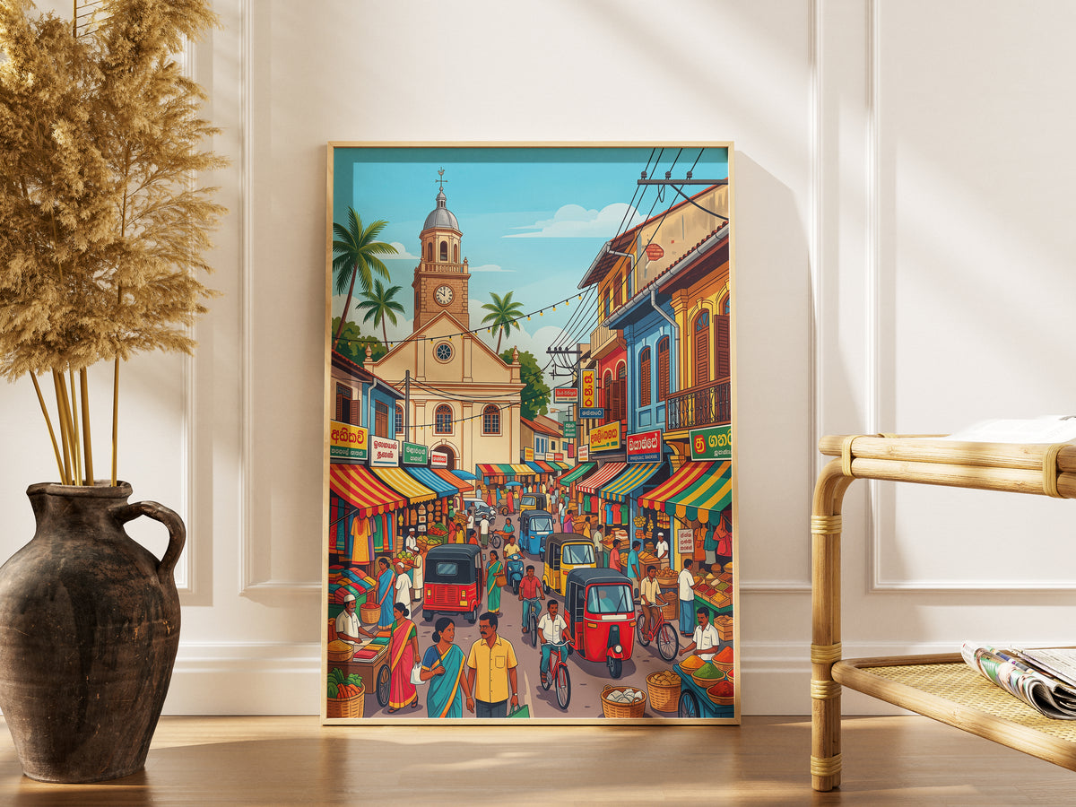 Colombo Sri Lanka Vintage Poster - Red Mosque & Pettah Market