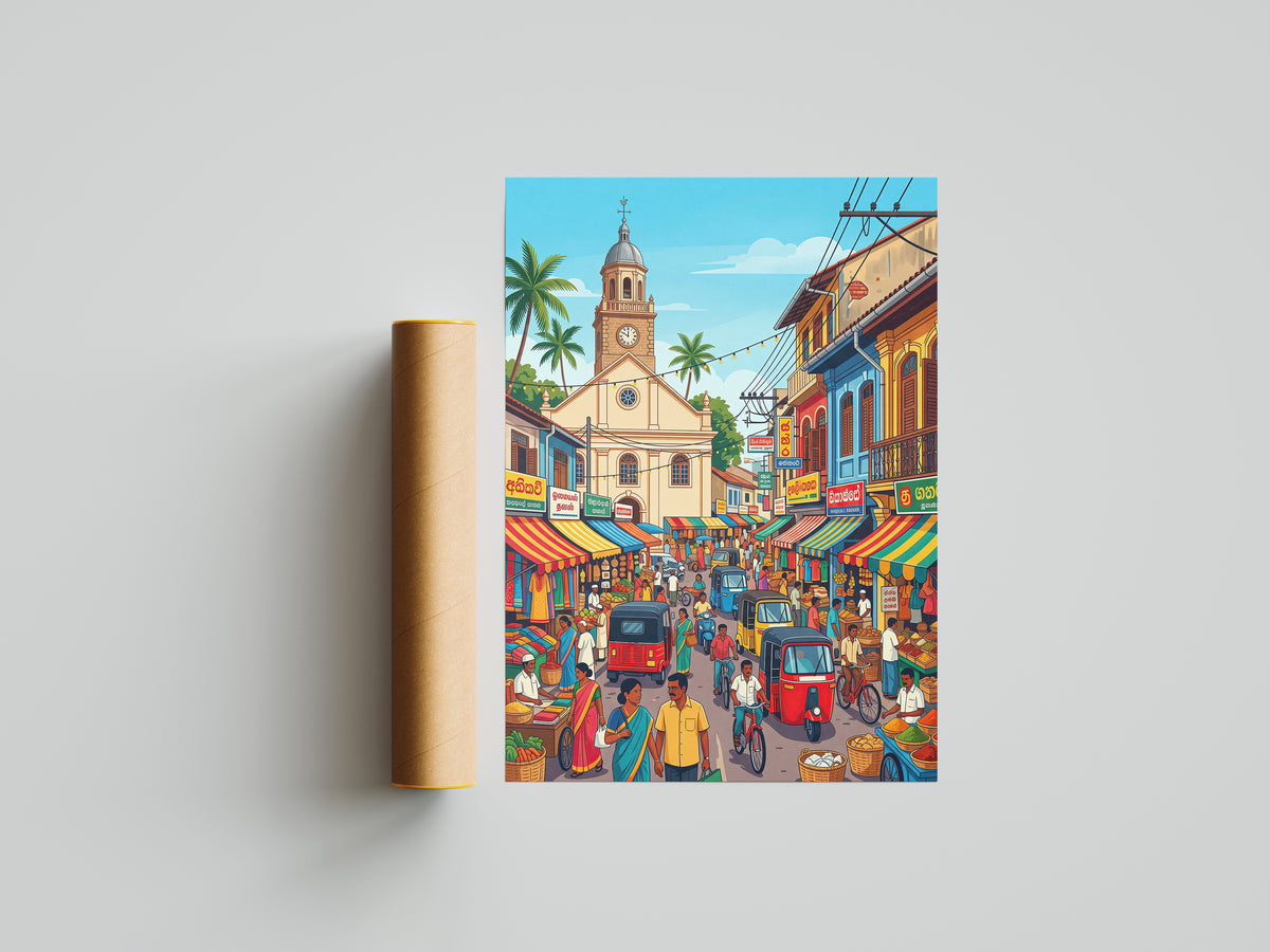 Colombo Sri Lanka Vintage Poster - Red Mosque & Pettah Market