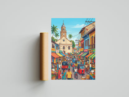 Colombo Sri Lanka Vintage Poster - Red Mosque & Pettah Market