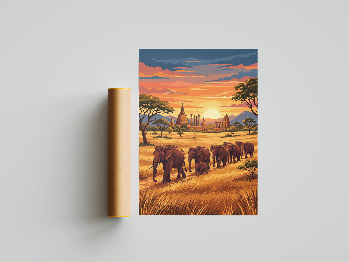 Yala National Park Safari Poster - Wild Elephants Wall Art