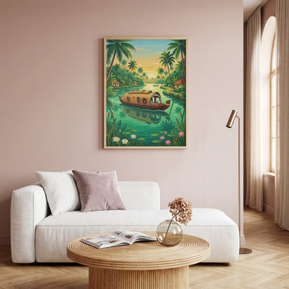 Kerala Backwaters Travel Poster - India Houseboat Art Print
