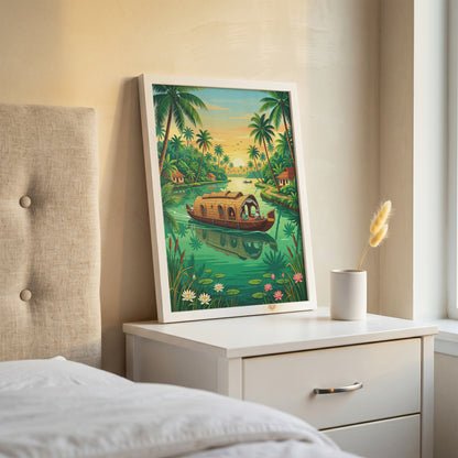 Kerala Backwaters Travel Poster - India Houseboat Art Print