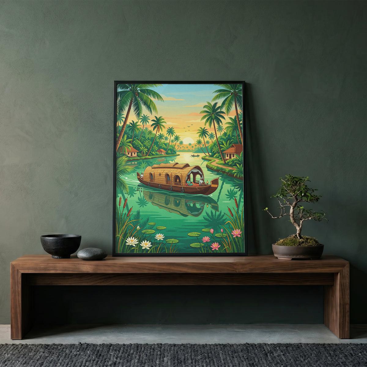 Kerala Backwaters Travel Poster - India Houseboat Art Print