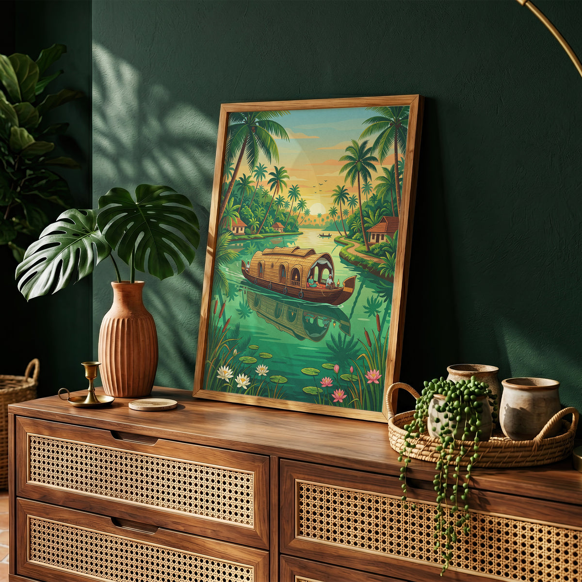 Kerala Backwaters Travel Poster - India Houseboat Art Print