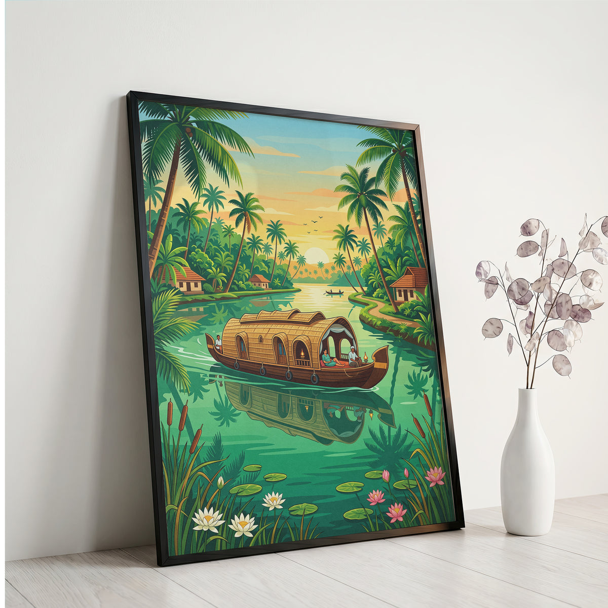 Kerala Backwaters Travel Poster - India Houseboat Art Print