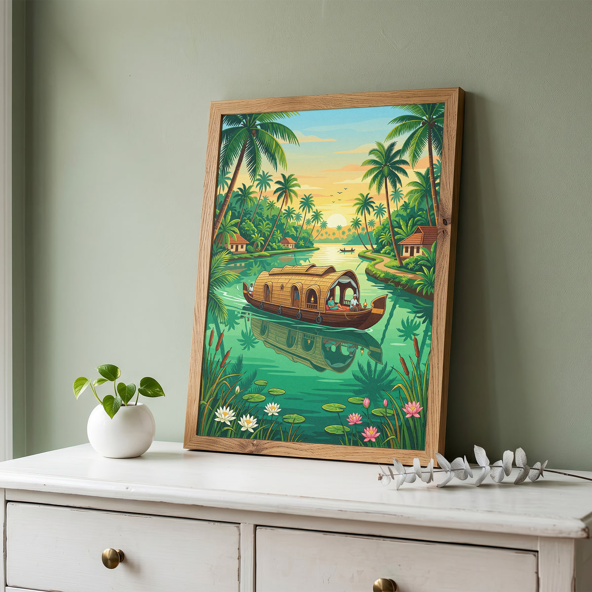 Kerala Backwaters Travel Poster - India Houseboat Art Print