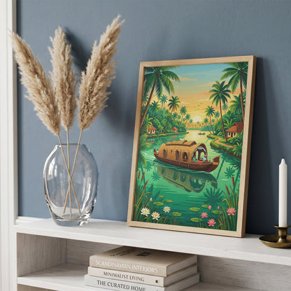 Kerala Backwaters Travel Poster - India Houseboat Art Print