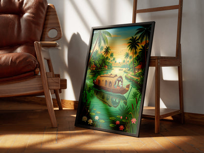 Kerala Backwaters Travel Poster - India Houseboat Art Print