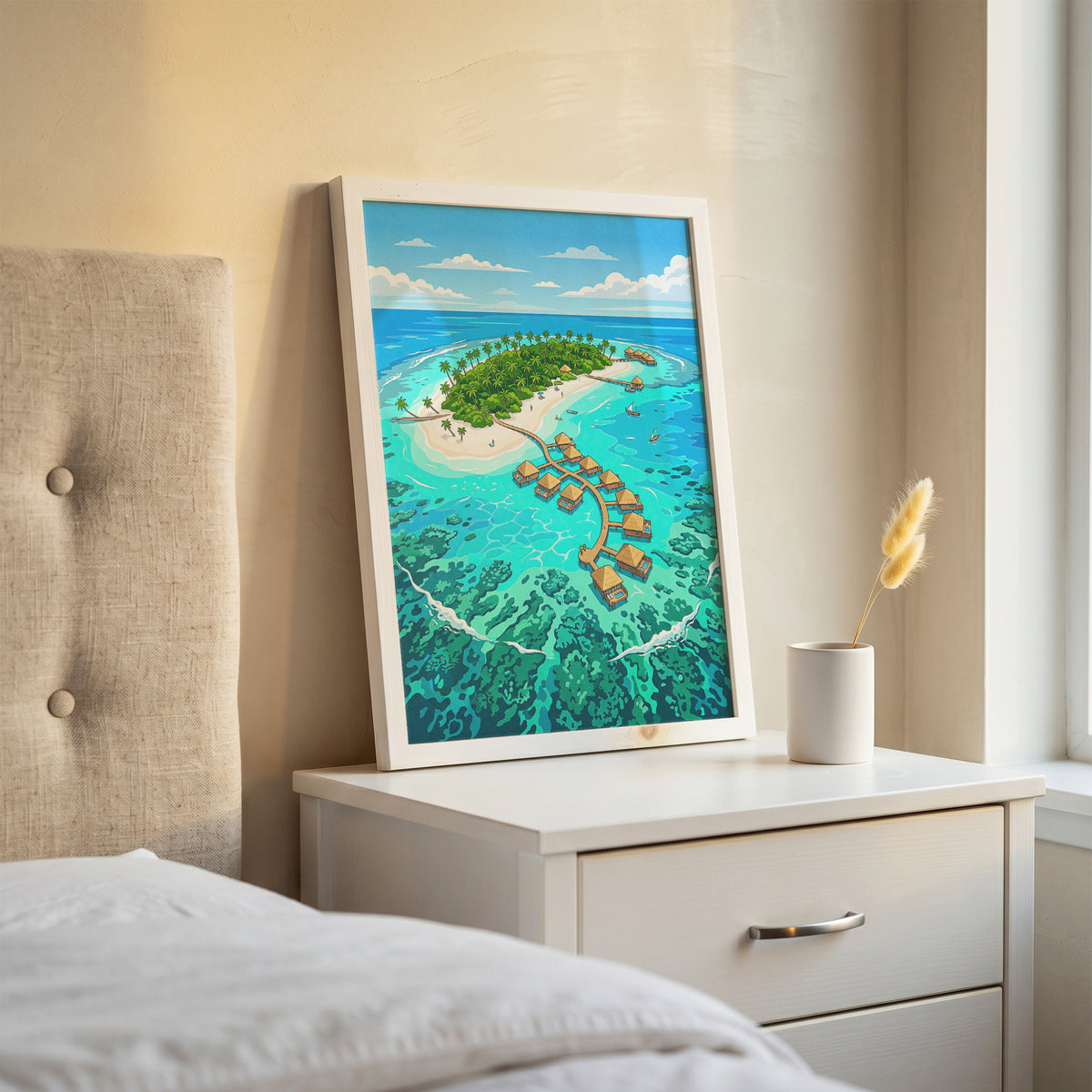 Maldives Overwater Bungalows Poster - Tropical Island Wall Art