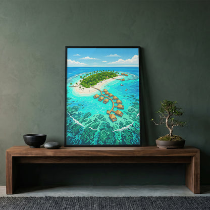 Maldives Overwater Bungalows Poster - Tropical Island Wall Art