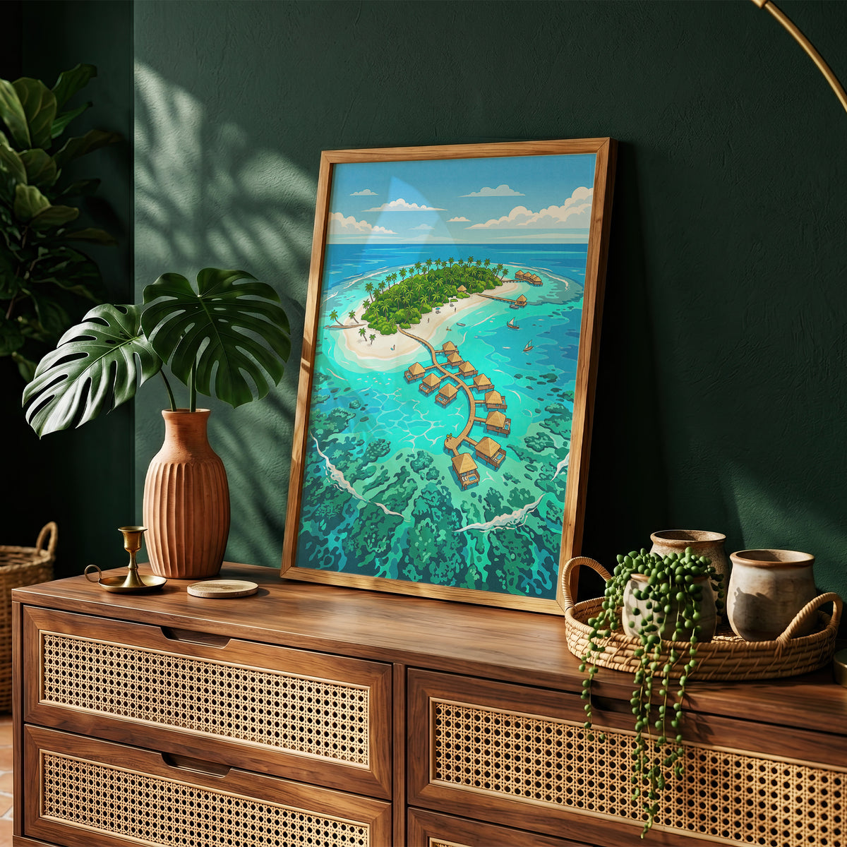 Maldives Overwater Bungalows Poster - Tropical Island Wall Art
