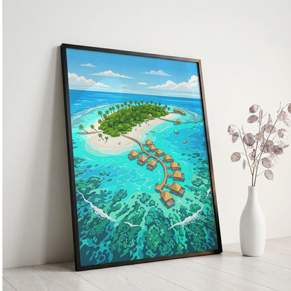 Maldives Overwater Bungalows Poster - Tropical Island Wall Art