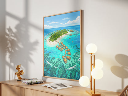 Maldives Overwater Bungalows Poster - Tropical Island Wall Art