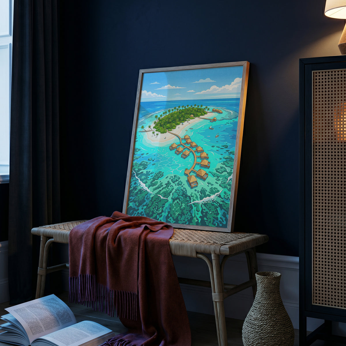 Maldives Overwater Bungalows Poster - Tropical Island Wall Art