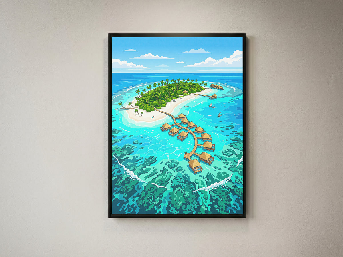 Maldives Overwater Bungalows Poster - Tropical Island Wall Art
