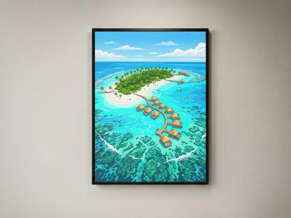 Maldives Overwater Bungalows Poster - Tropical Island Wall Art