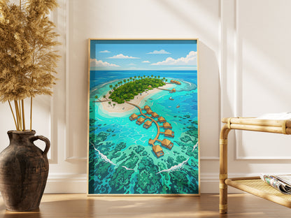 Maldives Overwater Bungalows Poster - Tropical Island Wall Art